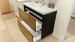 Velvex Мебель для ванной подвесная Klaufs 90 черная/дерево, 2 ящика – фотография-9