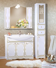 Бриклаер Мебель для ванной Лючия 100 белый глянец/золото – фотография-4