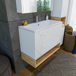 Бриклаер Мебель для ванной Кристалл 100 с нишей белая/дуб бунратти – фотография-7