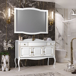 Opadiris Мебель для ванной Лаура 120 белая с бежевой патиной – фотография-2