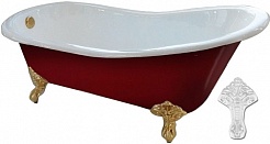 Фэма Чугунная ванна "Gracia Red", ножки белые, красный глянец – фотография-1