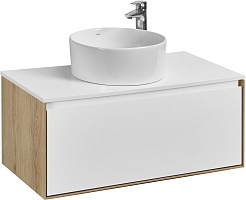 Акватон Мебель для ванной с белой столешницей Либерти 90 Mila 40 белая/дуб эльвезия – фотография-2