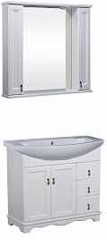 Bas Мебель для ванной Варна 105 белый, глухие дверцы, 3 ящика, зеркало-шкаф – фотография-1