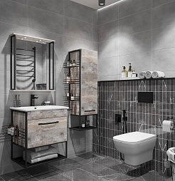 Sanflor Мебель для ванной Бруклин 60 подвесная бетон пайн экзотик/черный муар – фотография-5