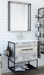 Sanflor Мебель для ванной Бруклин 60 подвесная бетон пайн экзотик/черный муар – фотография-1