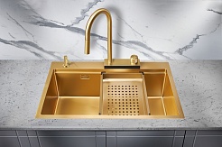 Milacio Мойка кухонная Denia 75 Steel со смесителем золото – фотография-4