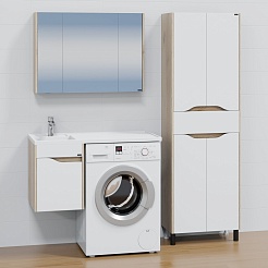 СанТа Мебель для ванной под стиральную машину Сатурн 100 L подвесная белая/австрийский дуб – фотография-2