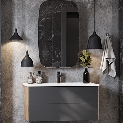 Акватон Мебель для ванной Сохо 100 R подвесная дуб веллингтон/графит софт – фотография-1