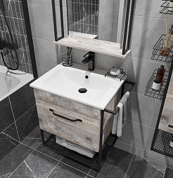 Sanflor Мебель для ванной Бруклин 60 подвесная бетон пайн экзотик/черный муар – фотография-10