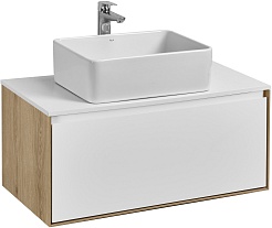 Акватон Мебель для ванной с белой столешницей Либерти 90 Mila 50 белая/дуб эльвезия – фотография-2