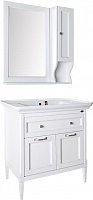 ASB-Woodline Мебель для ванной Гранда 85, шкафчик, белый (патина серебро), массив ясеня