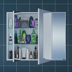 СанТа Мебель для ванной под стиральную машину Марс 90 R с зеркальным шкафом Стандарт 90 белая/янтарное дерево – фотография-15