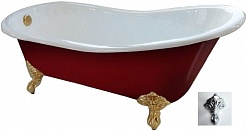 Фэма Чугунная ванна "Gracia Red", ножки хром, красный глянец – фотография-1