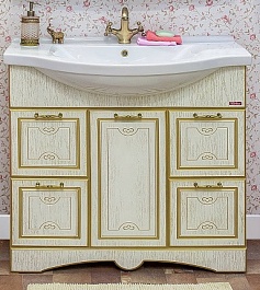 Sanflor Мебель для ванной Адель 100 белая, патина золото – фотография-3
