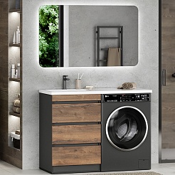 Misty Мебель для ванной Коломбо 120 L под стиральную машину дуб галифакс/антрацит – фотография-1