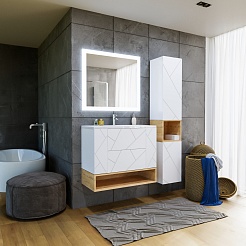 Бриклаер Мебель для ванной Кристалл 90 с нишей белая/дуб бунратти – фотография-3