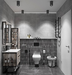 Sanflor Мебель для ванной Бруклин 60 подвесная бетон пайн экзотик/черный муар – фотография-8