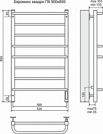 Terminus Полотенцесушитель электрический Евромикс квадро П8 500х850 диммер справа – фотография-3