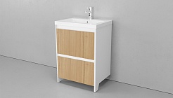 Velvex Мебель для ванной напольная Klaufs 60 белая/дерево, 2 ящика – фотография-7