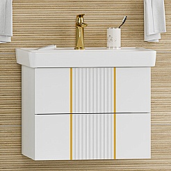 Brevita Мебель для ванной Vega 70 подвесная белая/золото – фотография-3