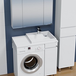 СанТа Мебель для ванной под стиральную машину Марс 90 R с зеркальным шкафом Стандарт 90 белая – фотография-4