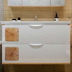 Бриклаер Мебель для ванной Форест 100 подвесная белый/дуб золотой – фотография-5