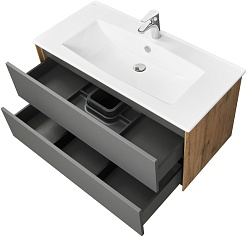 Акватон Мебель для ванной Сохо 100 подвесная дуб веллингтон/графит софт – фотография-6