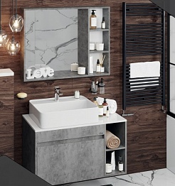 Onika Мебель для ванной Нейт 90 бетон чикаго, черная столешница – фотография-2
