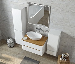 Mixline Мебель для ванной Виктория 80 подвесная белая софт/дуб светлый – фотография-4