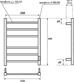 Point Полотенцесушитель электрический Меркурий П6 500x600 PN83856B черный – фотография-3