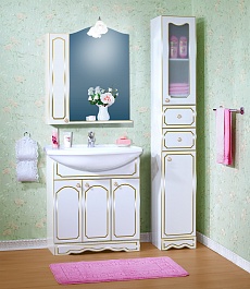 Бриклаер Мебель для ванной Лючия 80 белый глянец/золото, 1 шкафчик – фотография-2