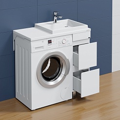СанТа Мебель для ванной под стиральную машину Марс 90 R 2 ящика с зеркальным шкафом Стандарт 90 белая – фотография-5
