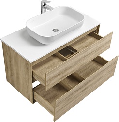 Акватон Мебель для ванной с белой столешницей Либерти 100 Лола дуб эльвезия – фотография-3