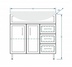 Stella Polare Тумба с раковиной Концепт 80, 3 ящика, R – фотография-5