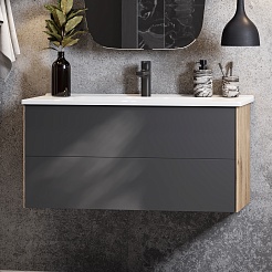 Акватон Мебель для ванной Сохо 100 подвесная дуб веллингтон/графит софт – фотография-2