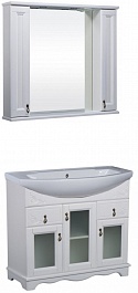 Bas Мебель для ванной Варна 105 белый, вставки стекло, зеркало-шкаф – фотография-1