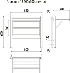 Terminus Полотенцесушитель электрический Горизонт П8 600x600 хром – фотография-5