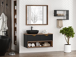 Brevita Мебель для ванной Bergen 105 подвесная дуб галифакс олово/черная – фотография-3