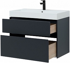 Aquanet Мебель для ванной Бруклин 85 подвесная черная матовая – фотография-24