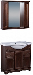 Bas Мебель для ванной Варна 85 орех, глухие дверцы, зеркало-шкаф – фотография-1