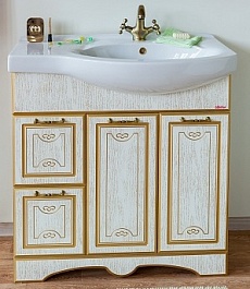 Sanflor Мебель для ванной Адель 82 L белая, патина золото – фотография-2