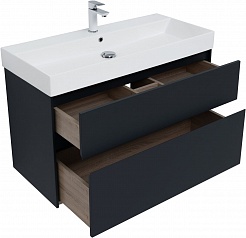 Aquanet Мебель для ванной Бруклин 100 подвесная черная матовая – фотография-24