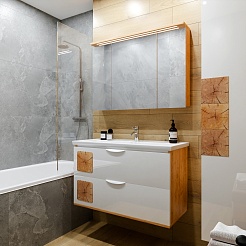 Бриклаер Мебель для ванной Форест 100 подвесная белый/дуб золотой – фотография-3