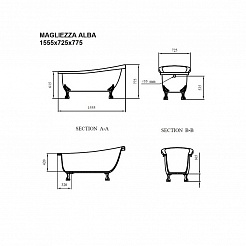 Фэма Акриловая ванна "Alba 155", ножки хром, покрытие RAL металлик  – фотография-3