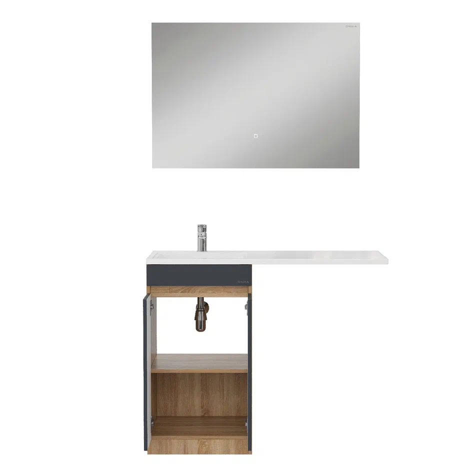 Onika Тумба под раковину Милтон Нова 48 напольная под стиральную машину графит/дуб сонома – фотография-12