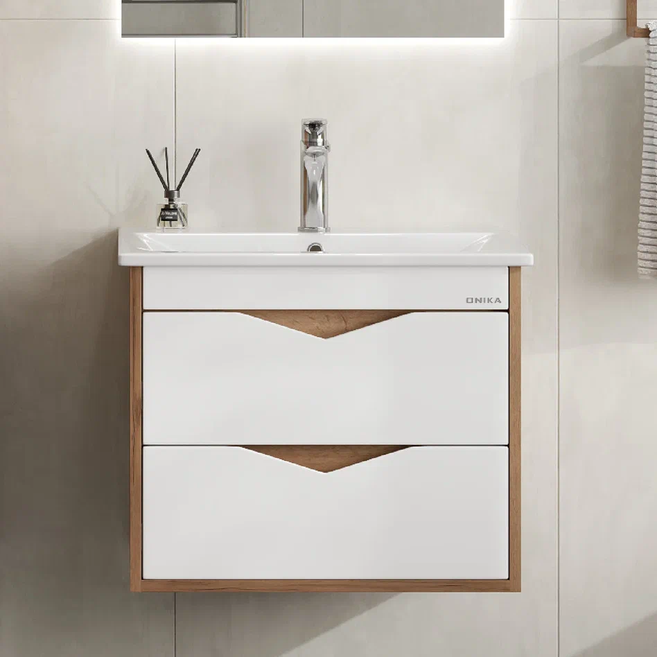 Onika Тумба под раковину Трианта 60 подвесная белая/дуб крафт золотой – фотография-4