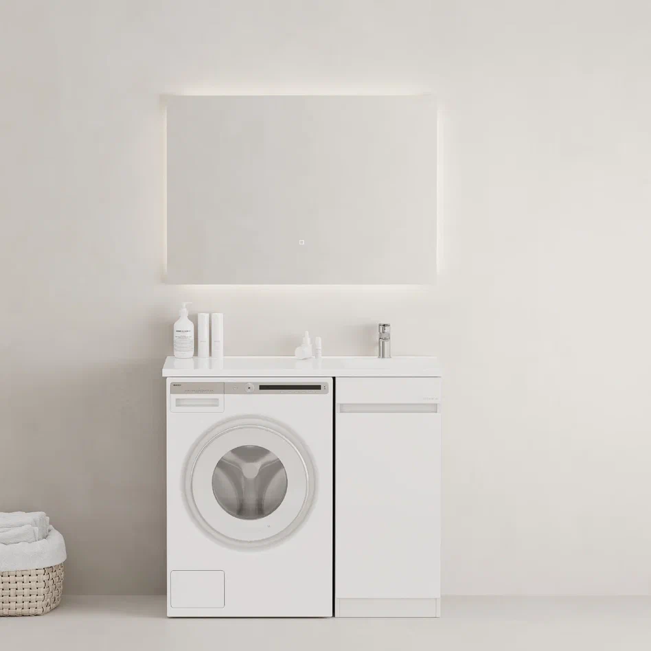 Onika Тумба с раковиной Милтон Нова 38 напольная под стиральную машину белая – фотография-7
