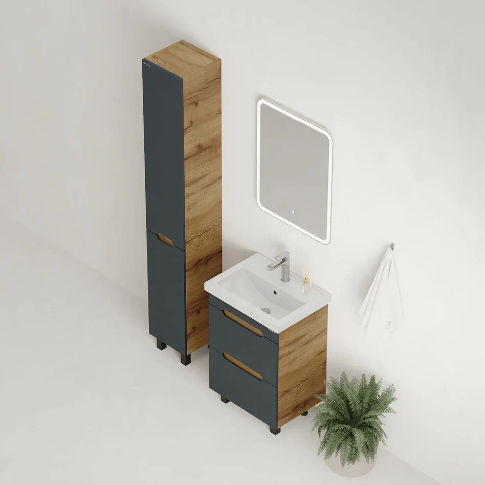 Onika Тумба с раковиной Айленд 50 напольная графит/дуб крафт золотой – фотография-8