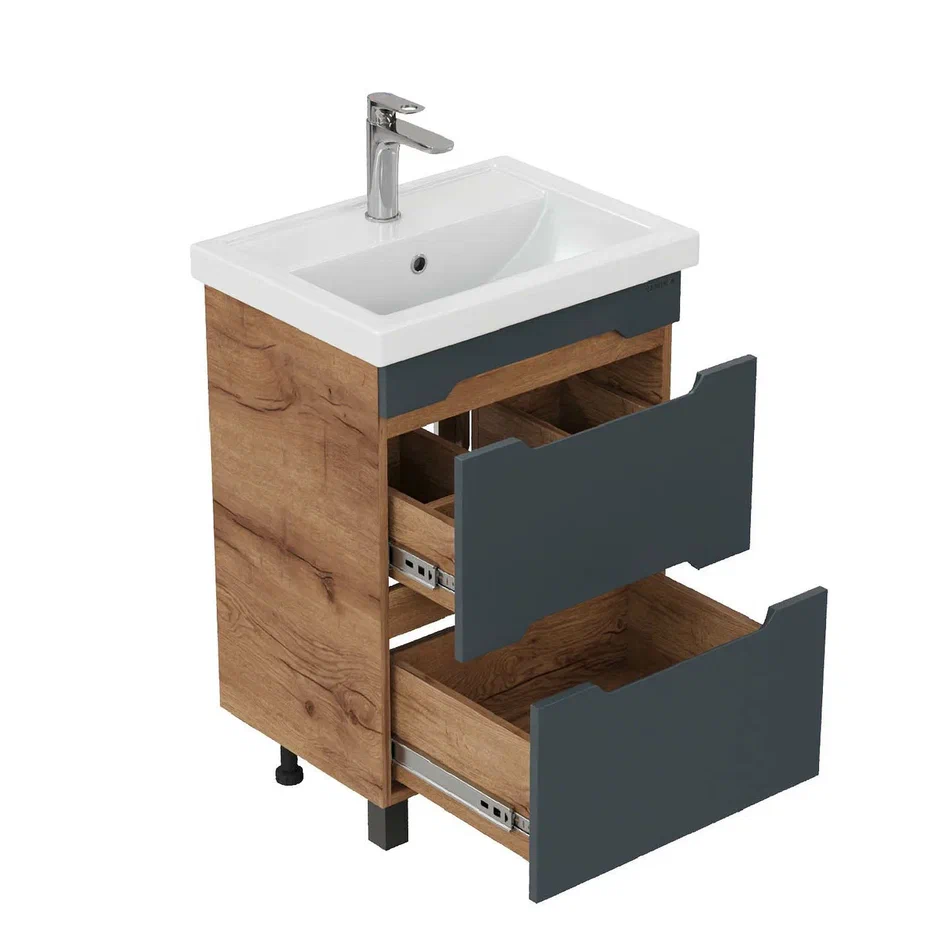 Onika Тумба с раковиной Айленд 50 напольная графит/дуб крафт золотой – фотография-9