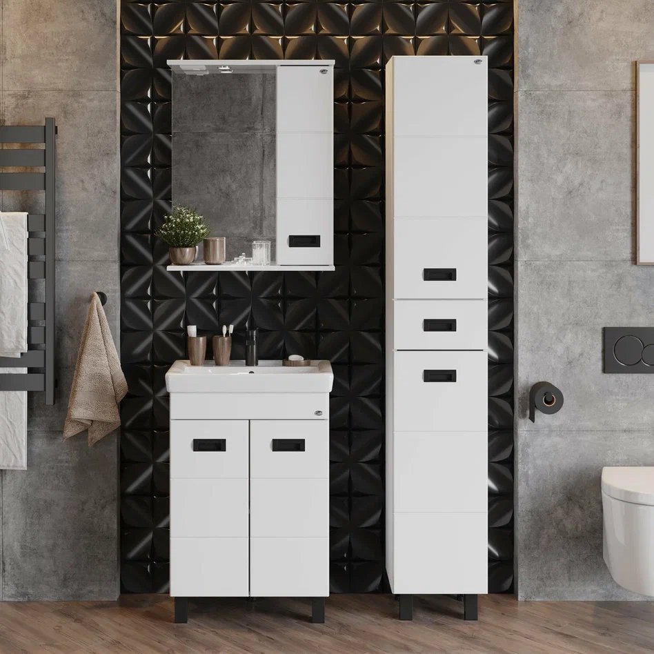 Onika Тумба под раковину Балтика-Квадро Black 55 напольная белая – фотография-3